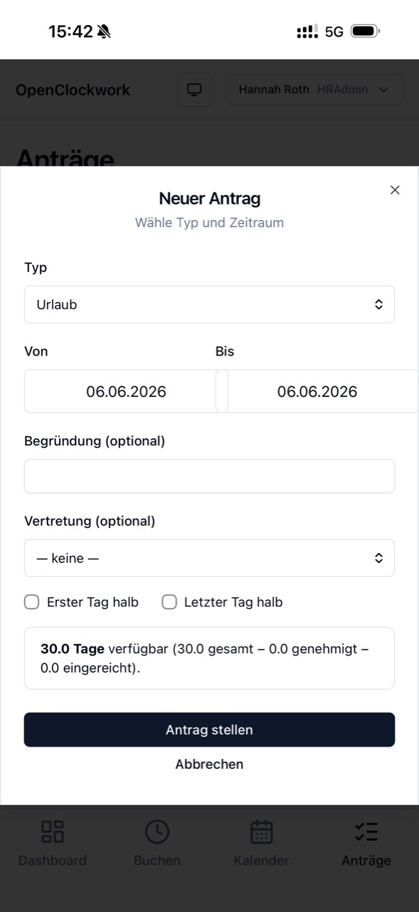 Urlaubsantrag mit Urlaubssaldo